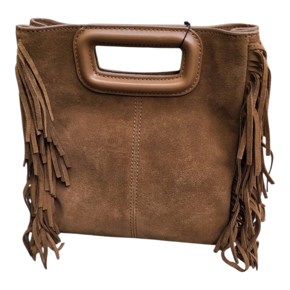 NWT Maje Suede Leather Fringed M Bag in Camel - Picture 5 of 8